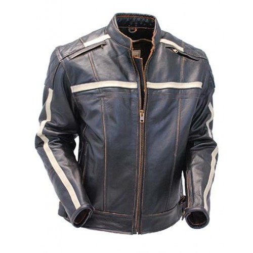 2015 New fashion Vintage Brown Leather Scooter Jacket with Vents, Racing Stripes, Gun Pockets for mens motorbike leather jacket 